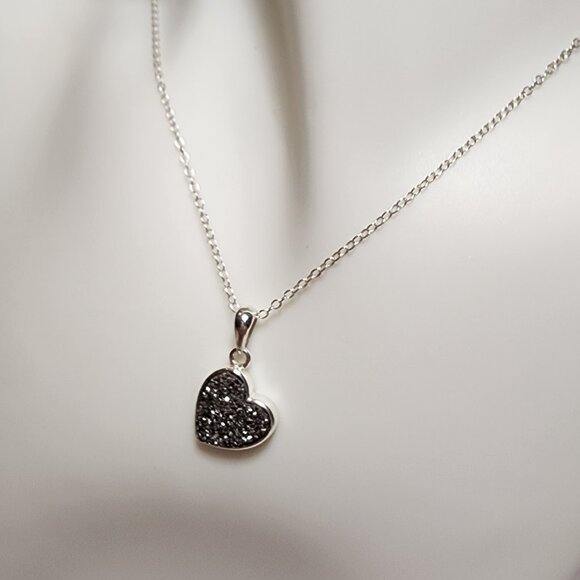 925 Druzy Quartz Heart Silver Necklace - Picture 3 of 7